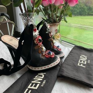 Fendi Leather Flower Stud Platforms